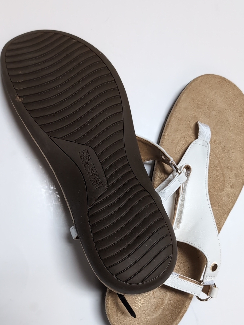 White Women's Thong Sandals with Suede Footbed and Slingback With Arch Support.